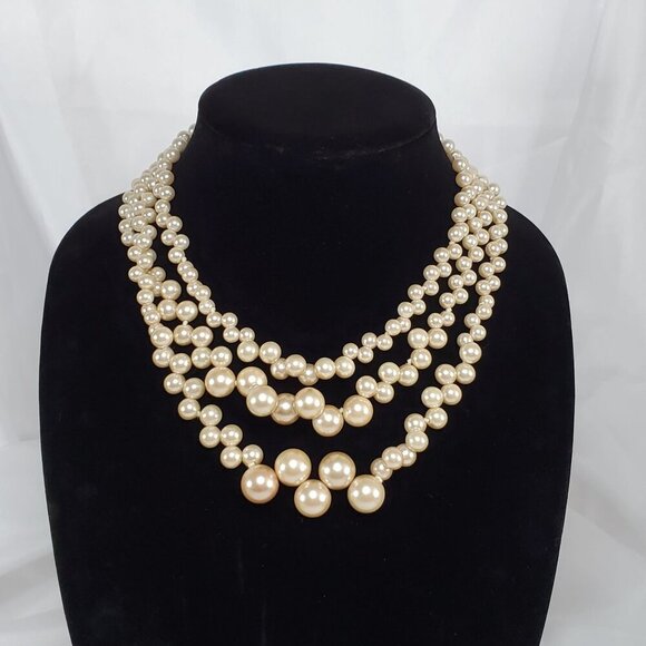 VTG Lia Sophia Necklace Rosedust Multi-Strand Champagne Faux Pearl Necklace - Picture 3 of 10